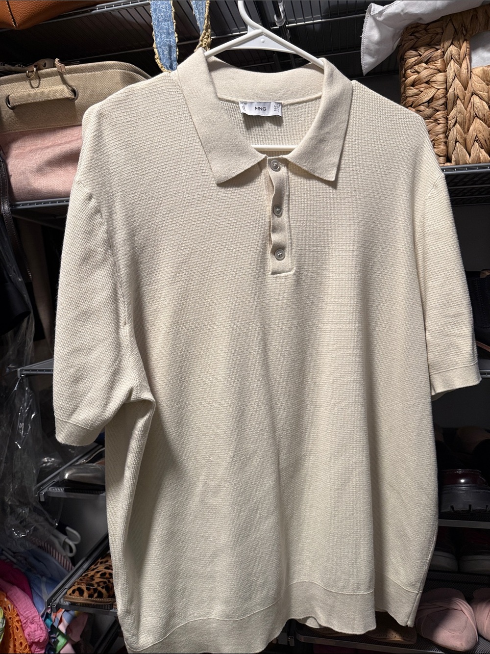 MNG Mango Off-White Knit Polo Shirt XL